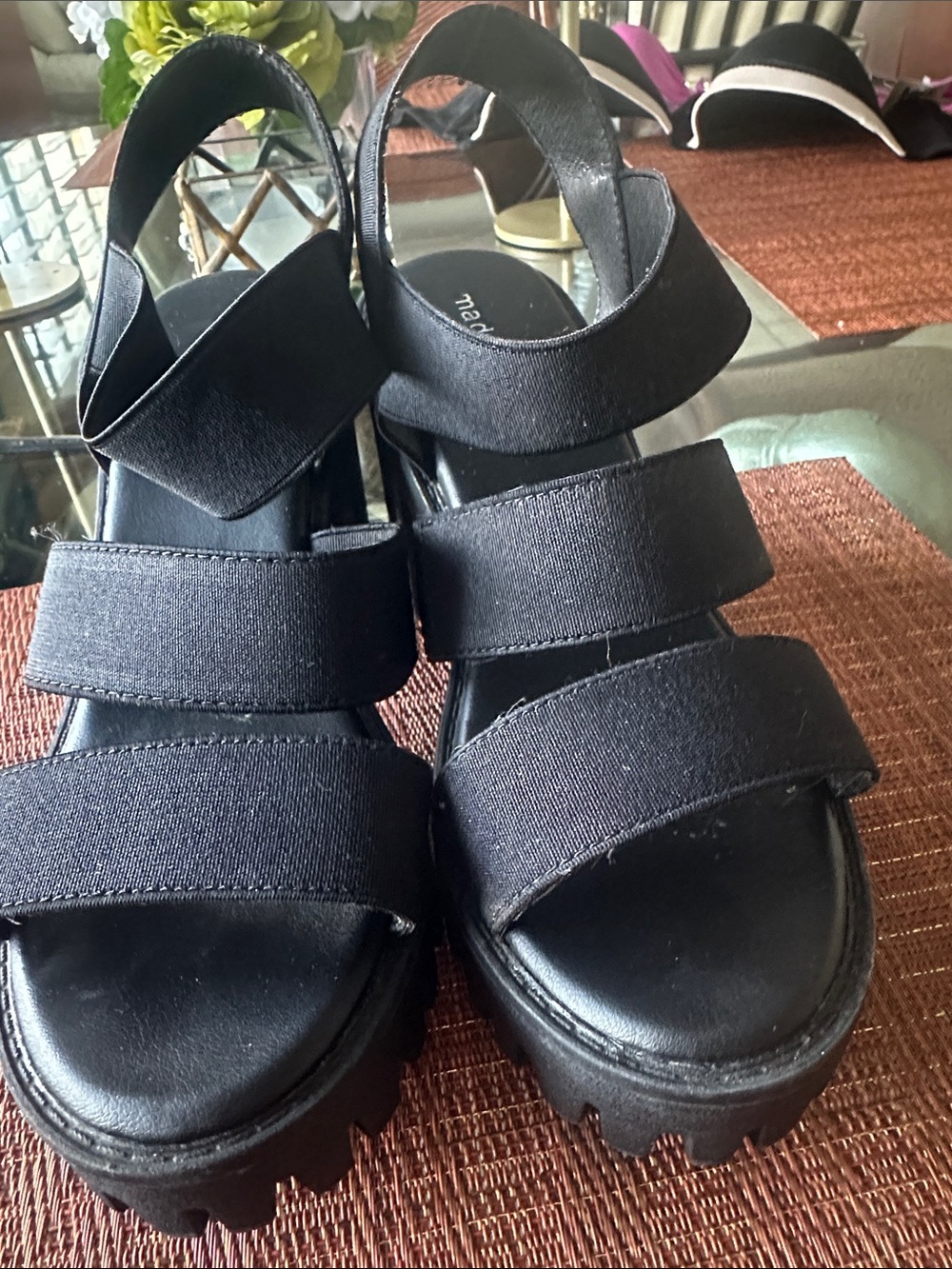 Steve Madden Black Triple-Strap Platform Sandals